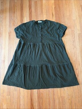 Madewell Olive-Green Button Front Textured Mini Dress